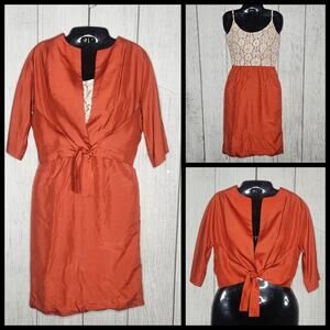 Vintage Handmade Dress & Jacket Set - Orange and Cream Lace, size XXS/XS